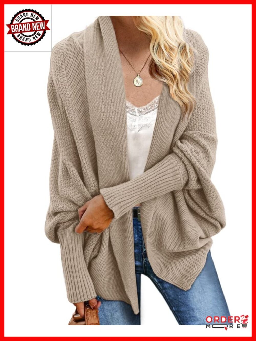 Women's Oversized Cable Knit Batwing Cardigan Slouchy Wrap Sweater
